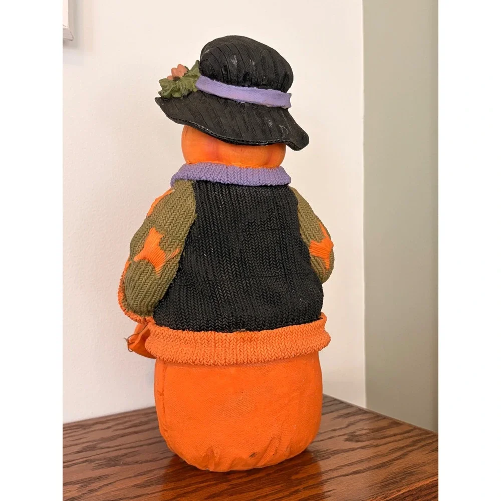 Halloween Pumpkin Scarecrow Figurine Resin Fall Harvest Folk Art Decor